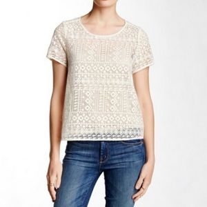 Joie Sevan Silk/Lace Geometric Cutout Top